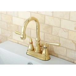 Clearance Silver Sage Two Handle 4" Centerset Lavatory Faucet with Brass Pop-up in Polished Brass 4" Center Set