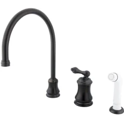 Clearance Single Handle Widespread Kitchen Faucet with Non-Metallic Sprayer in Oil Rubbed Bronze Widespread Kitchen Faucets|Faucets With Side Spray
