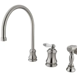 Outlet Single Handle Widespread Kitchen Faucet with Brass Sprayer and Porcelain Lever Handle Widespread Kitchen Faucets
