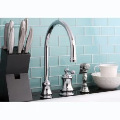 Discount Single Handle Widespread Kitchen Faucet with Brass Sprayer Widespread Kitchen Faucets