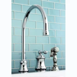 Discount Single Handle Widespread Kitchen Faucet with Brass Sprayer Widespread Kitchen Faucets