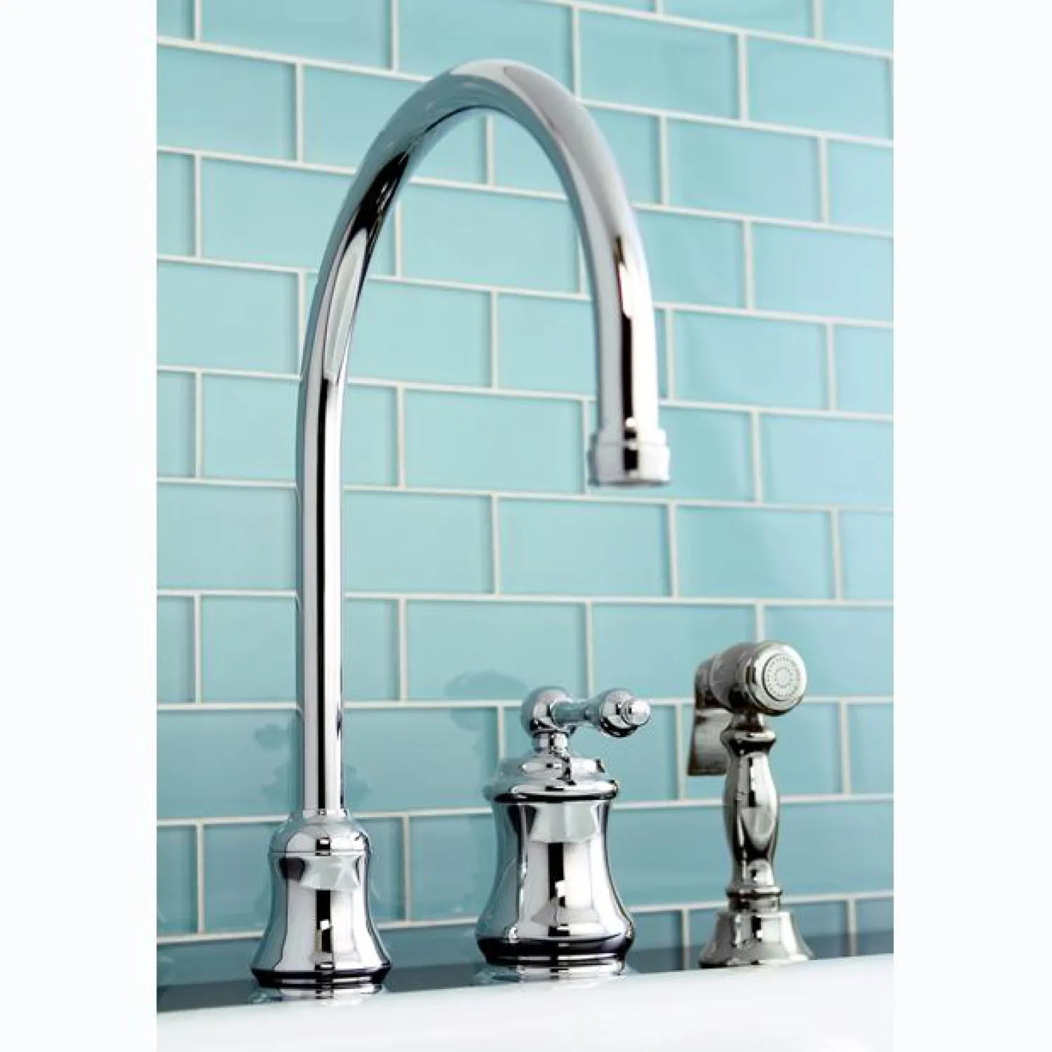 Discount Single Handle Widespread Kitchen Faucet with Brass Sprayer Widespread Kitchen Faucets