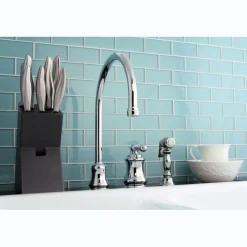 Discount Single Handle Widespread Kitchen Faucet with Brass Sprayer Widespread Kitchen Faucets