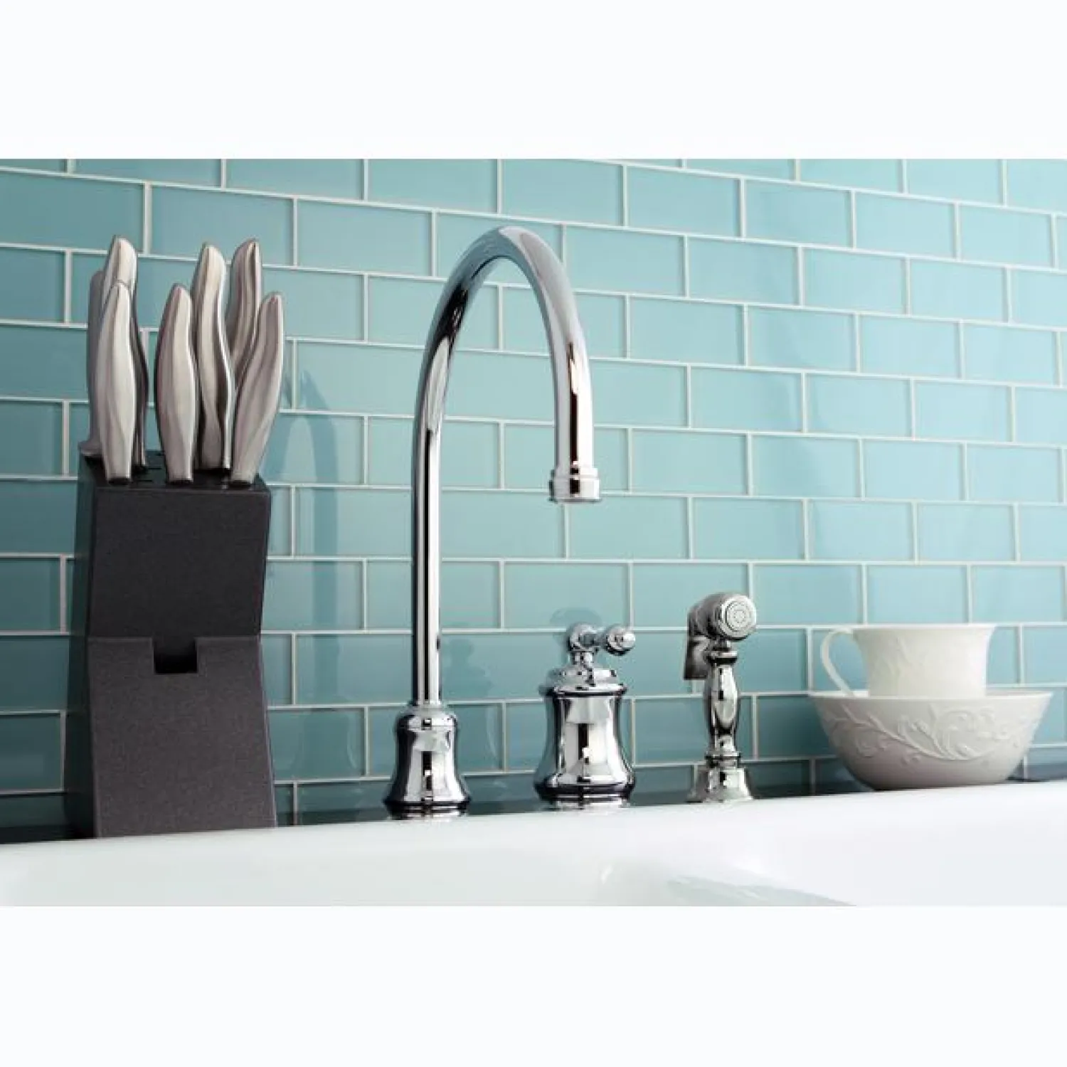 Discount Single Handle Widespread Kitchen Faucet with Brass Sprayer Widespread Kitchen Faucets