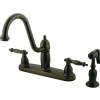 Discount Templeton Double Handle 8" Kitchen Faucet with Brass Sprayer Faucets With Side Spray