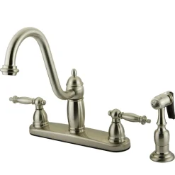Discount Templeton Double Handle 8" Kitchen Faucet with Brass Sprayer Faucets With Side Spray