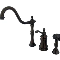 Outlet Templeton Single Handle Widespread Kitchen Faucet with Brass Sprayer in Oil Rubbed Bronze Widespread Kitchen Faucets
