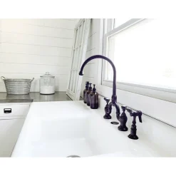 Best Tudor Bridge Deck Mount Kitchen Faucet with Brass Sprayer Faucets With Side Spray|Bridge Faucets