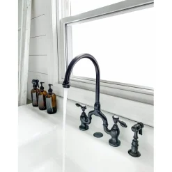 Best Tudor Bridge Deck Mount Kitchen Faucet with Brass Sprayer Faucets With Side Spray|Bridge Faucets