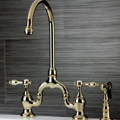 Best Tudor Bridge Deck Mount Kitchen Faucet with Brass Sprayer Faucets With Side Spray|Bridge Faucets