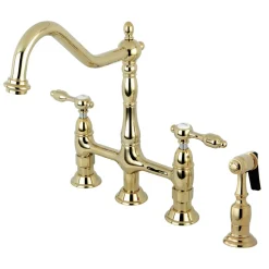 Discount Tudor Bridge Kitchen Faucet with Brass Sprayer Bridge Faucets