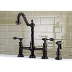 Discount Tudor Bridge Kitchen Faucet with Brass Sprayer Bridge Faucets