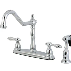 Outlet Tudor 8" Center Kitchen Faucet with Brass Sprayer Faucets With Side Spray