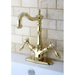 New Tudor 4" Center Lavatory Faucet with Brass Pop-up in Polished Brass 4" Center Set