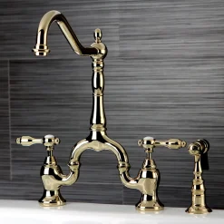 Sale Tudor Deck Mount Bridge Kitchen Faucet with Brass Sprayer Faucets With Side Spray|Bridge Faucets