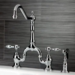 Sale Tudor Deck Mount Bridge Kitchen Faucet with Brass Sprayer Faucets With Side Spray|Bridge Faucets