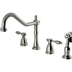 Outlet Tudor Four Hole 8" Center Kitchen Faucet with Brass Sprayer Widespread Kitchen Faucets|Faucets With Side Spray