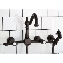 Hot Tudor 8-Inch Centerset Wall Mount Kitchen Faucet with Brass Sprayer Wall Mounted Kitchen Faucets|Faucets With Side Spray