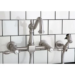Hot Tudor 8-Inch Centerset Wall Mount Kitchen Faucet with Brass Sprayer Wall Mounted Kitchen Faucets|Faucets With Side Spray