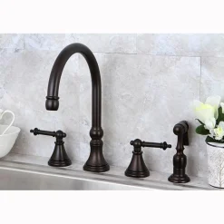 New Tuscany 8" Deck Mount Kitchen Faucet with Brass Sprayer Widespread Kitchen Faucets|Faucets With Side Spray
