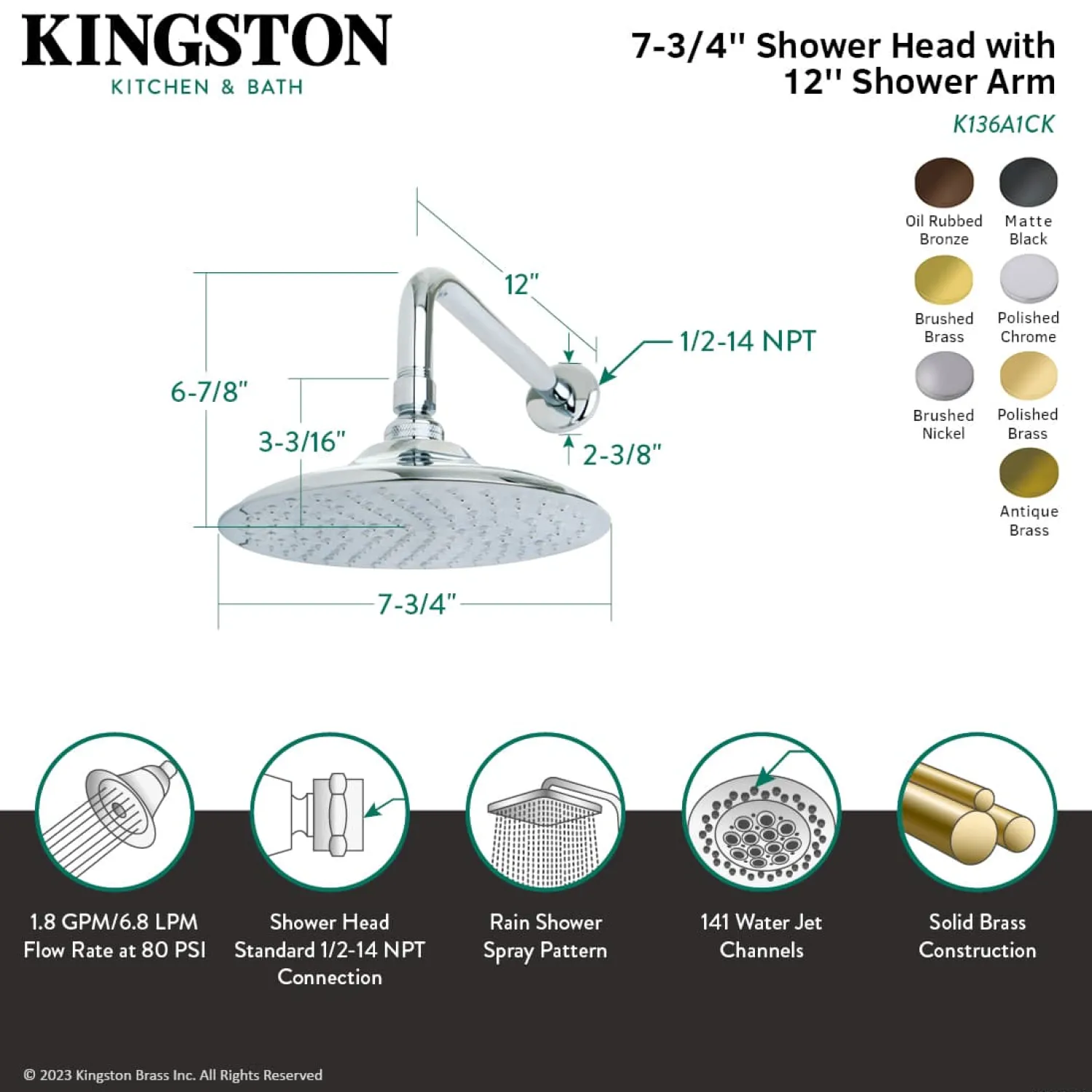 Online Victorian 8" Brass Shower Head with 12" Shower Arm in Brushed Brass Shower Heads
