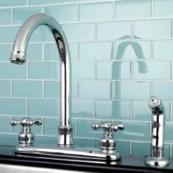 Sale Victorian Deck Mount Centerset Kitchen Faucet Faucets With Side Spray