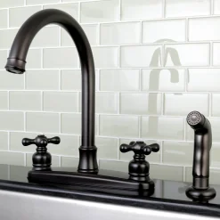 Sale Victorian Deck Mount Centerset Kitchen Faucet Faucets With Side Spray