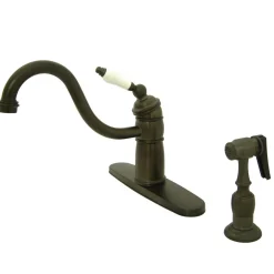 Discount Victorian Single Handle Kitchen Faucet with Brass Sprayer and Porcelain Lever Handle Faucets With Side Spray