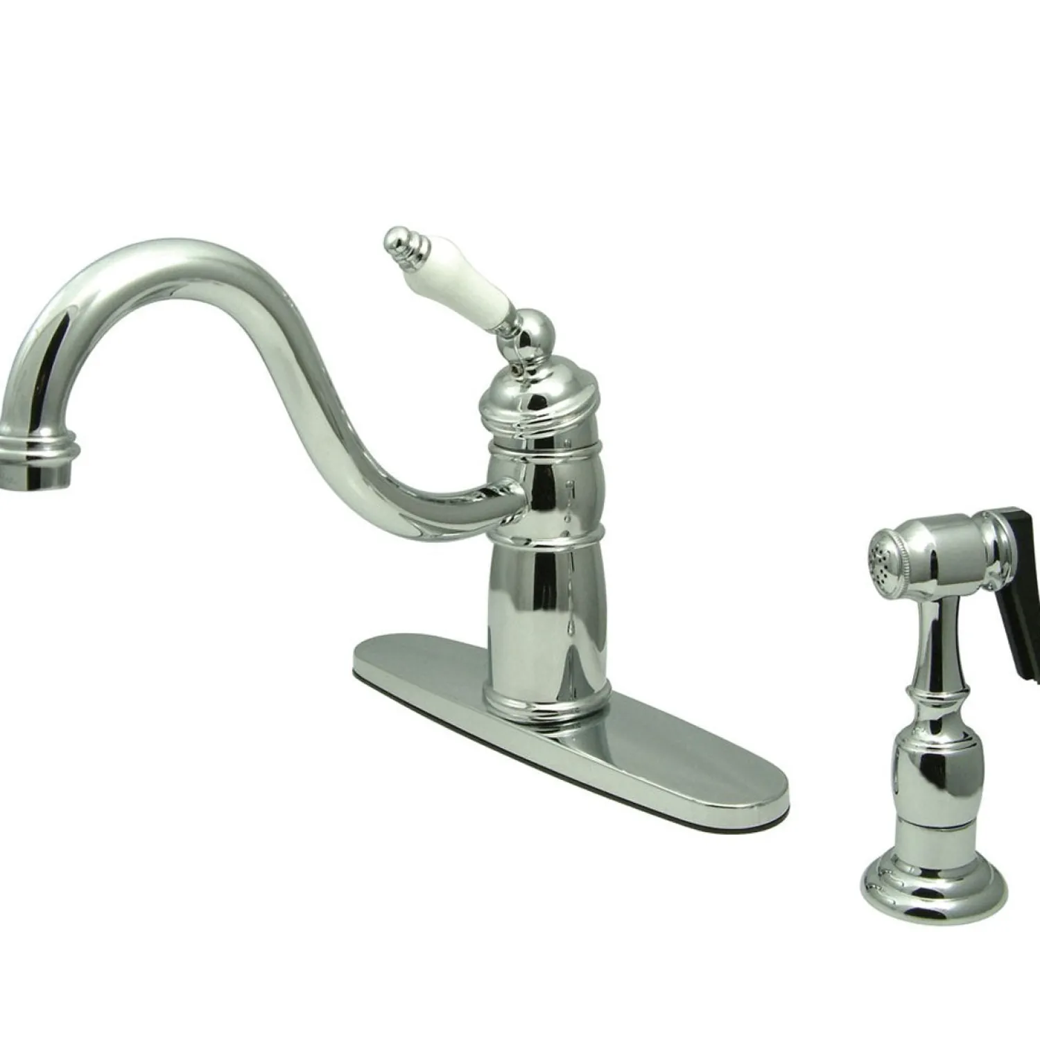 Discount Victorian Single Handle Kitchen Faucet with Brass Sprayer and Porcelain Lever Handle Faucets With Side Spray