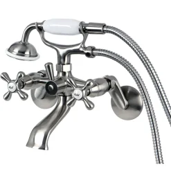 Clearance Victorian Tub Wall Mount Clawfoot Tub Filler with Hand Shower in Satin Nickel Tub Faucets