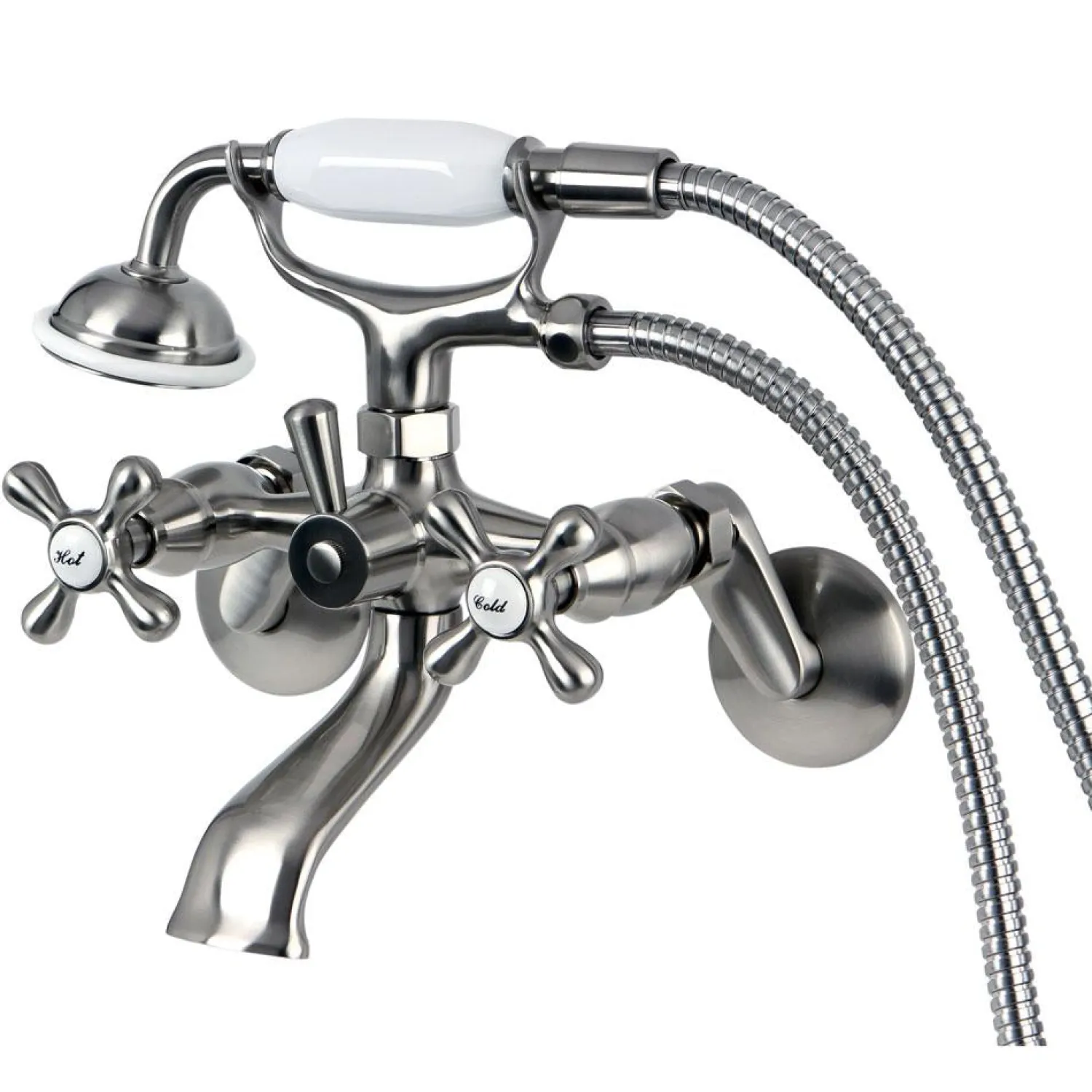 Clearance Victorian Tub Wall Mount Clawfoot Tub Filler with Hand Shower in Satin Nickel Tub Faucets
