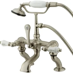 Online Vintage Adjustable 3-3/8" - 10" Center Brass Deck Mount Clawfoot Tub Filler with Hand Shower Tub Faucets