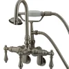 Online Vintage 3-3/8" - 9" Adjustable Center Classic Brass Wall Mount Clawfoot Tub Filler with Hand Shower Tub Faucets