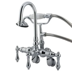Online Vintage 3-3/8" - 9" Adjustable Center Classic Brass Wall Mount Clawfoot Tub Filler with Hand Shower Tub Faucets