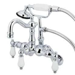 Best Vintage 3-3/8" - 9" Adjustable Center Brass Wall Mount Clawfoot Tub Filler with Hand Shower Tub Faucets