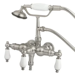 Vintage 3-3/8" Brass Wall Mount Clawfoot Tub Filler with Hand Shower Tub Faucets