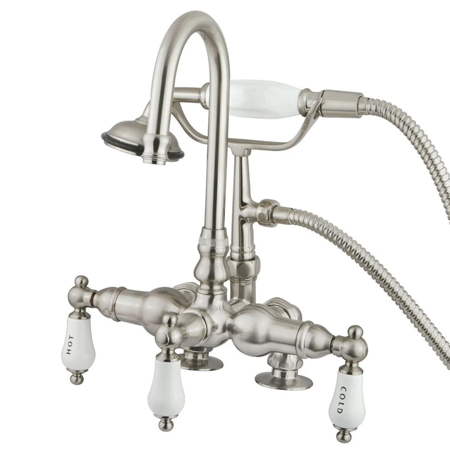 Hot Vintage 3-3/8" Brass Deck Mount Clawfoot Tub Filler with Hand Shower Tub Faucets