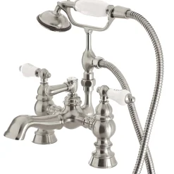 Clearance Vintage 7" Brass Deck Mount Clawfoot Tub Filler with Hand Shower Tub Faucets