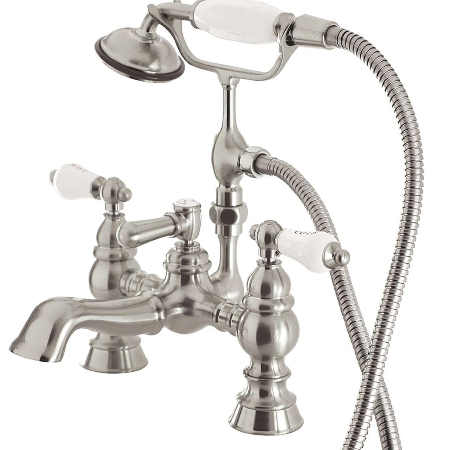 Clearance Vintage 7" Brass Deck Mount Clawfoot Tub Filler with Hand Shower Tub Faucets