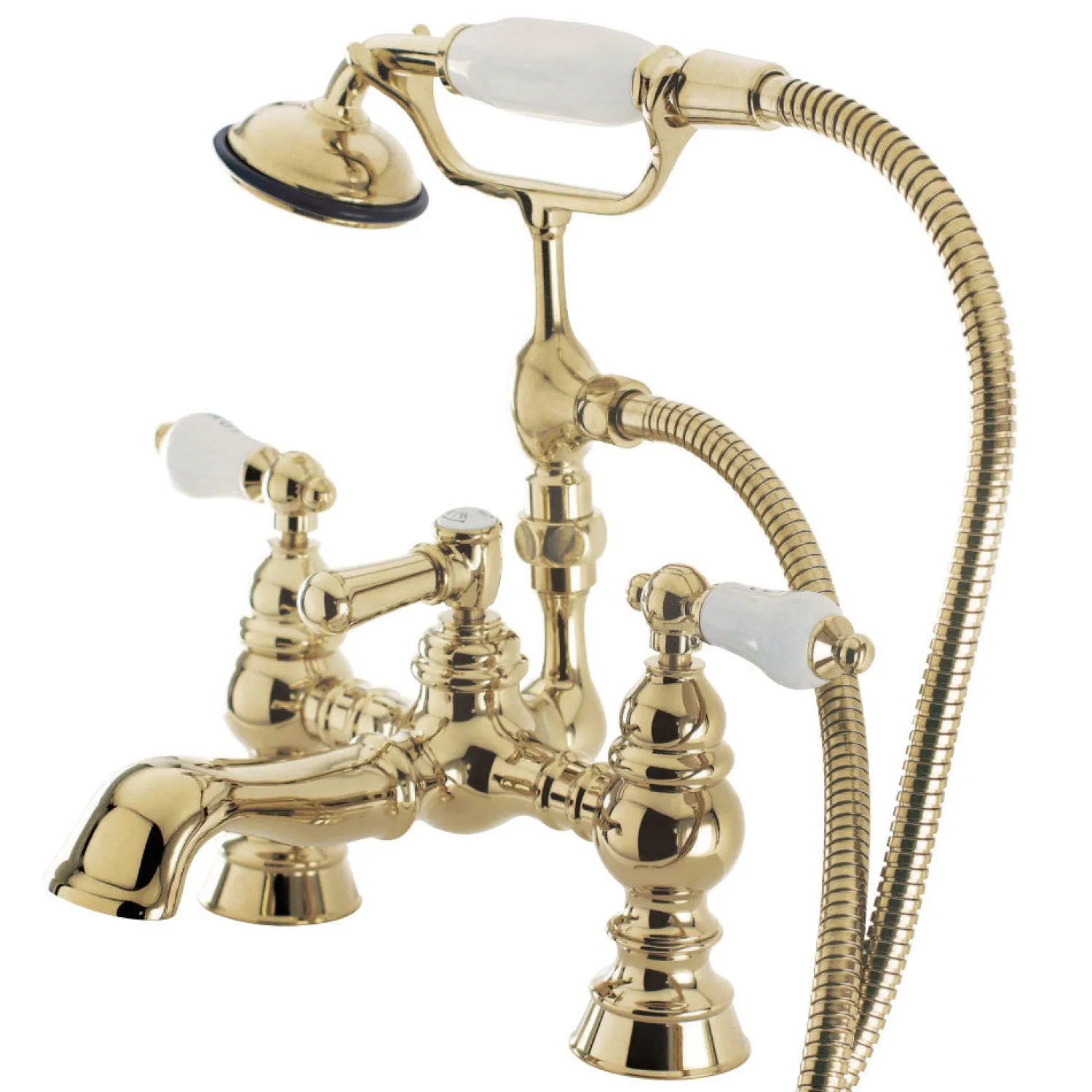 Clearance Vintage 7" Brass Deck Mount Clawfoot Tub Filler with Hand Shower Tub Faucets