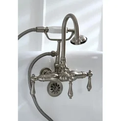 Clearance Vintage 3-3/8" Centers Wall Mount Clawfoot Tub Filler Faucet with Hand Shower Tub Faucets