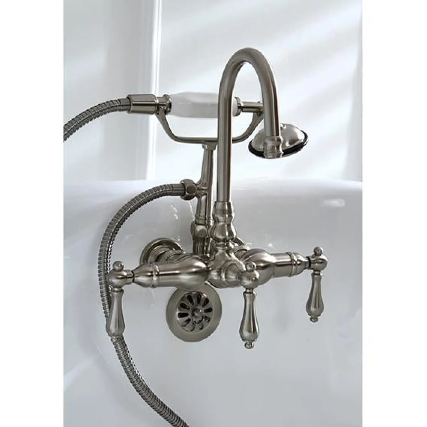 Clearance Vintage 3-3/8" Centers Wall Mount Clawfoot Tub Filler Faucet with Hand Shower Tub Faucets