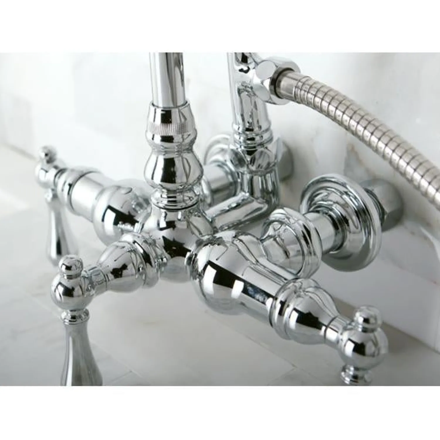 Clearance Vintage 3-3/8" Centers Wall Mount Clawfoot Tub Filler Faucet with Hand Shower Tub Faucets