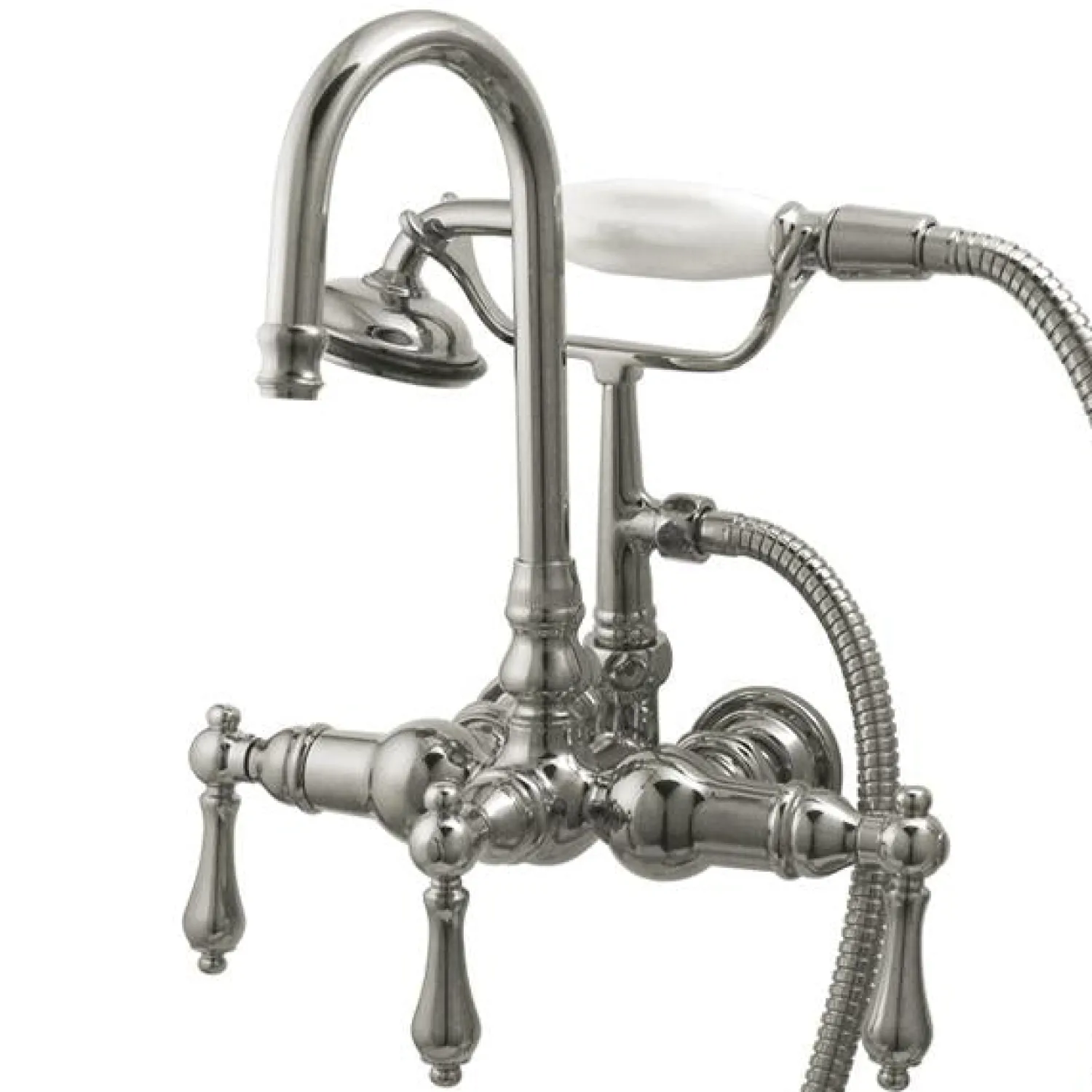Clearance Vintage 3-3/8" Centers Wall Mount Clawfoot Tub Filler Faucet with Hand Shower Tub Faucets