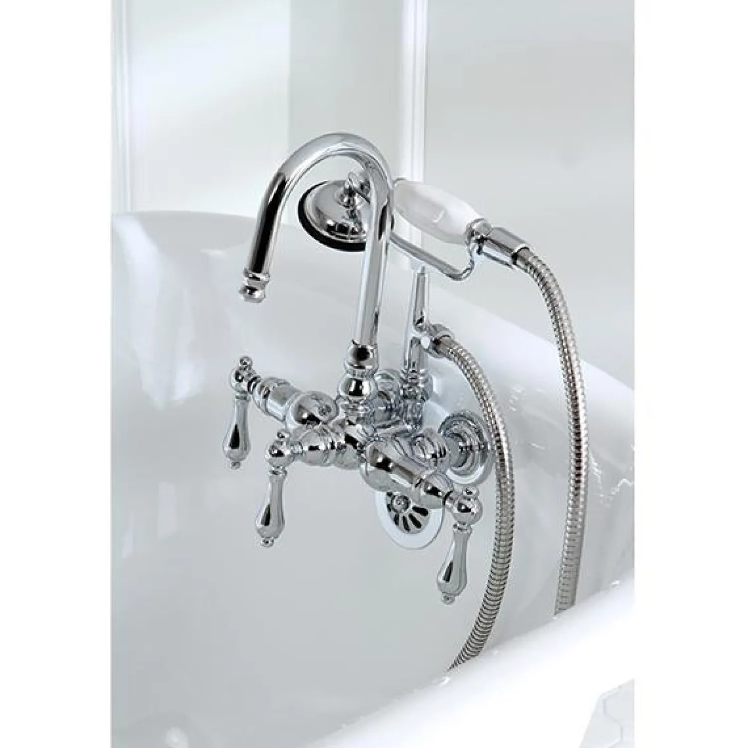 Clearance Vintage 3-3/8" Centers Wall Mount Clawfoot Tub Filler Faucet with Hand Shower Tub Faucets