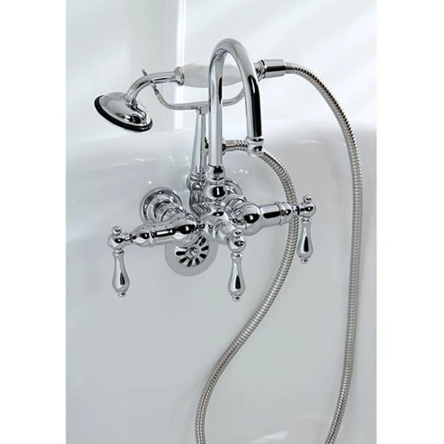 Clearance Vintage 3-3/8" Centers Wall Mount Clawfoot Tub Filler Faucet with Hand Shower Tub Faucets