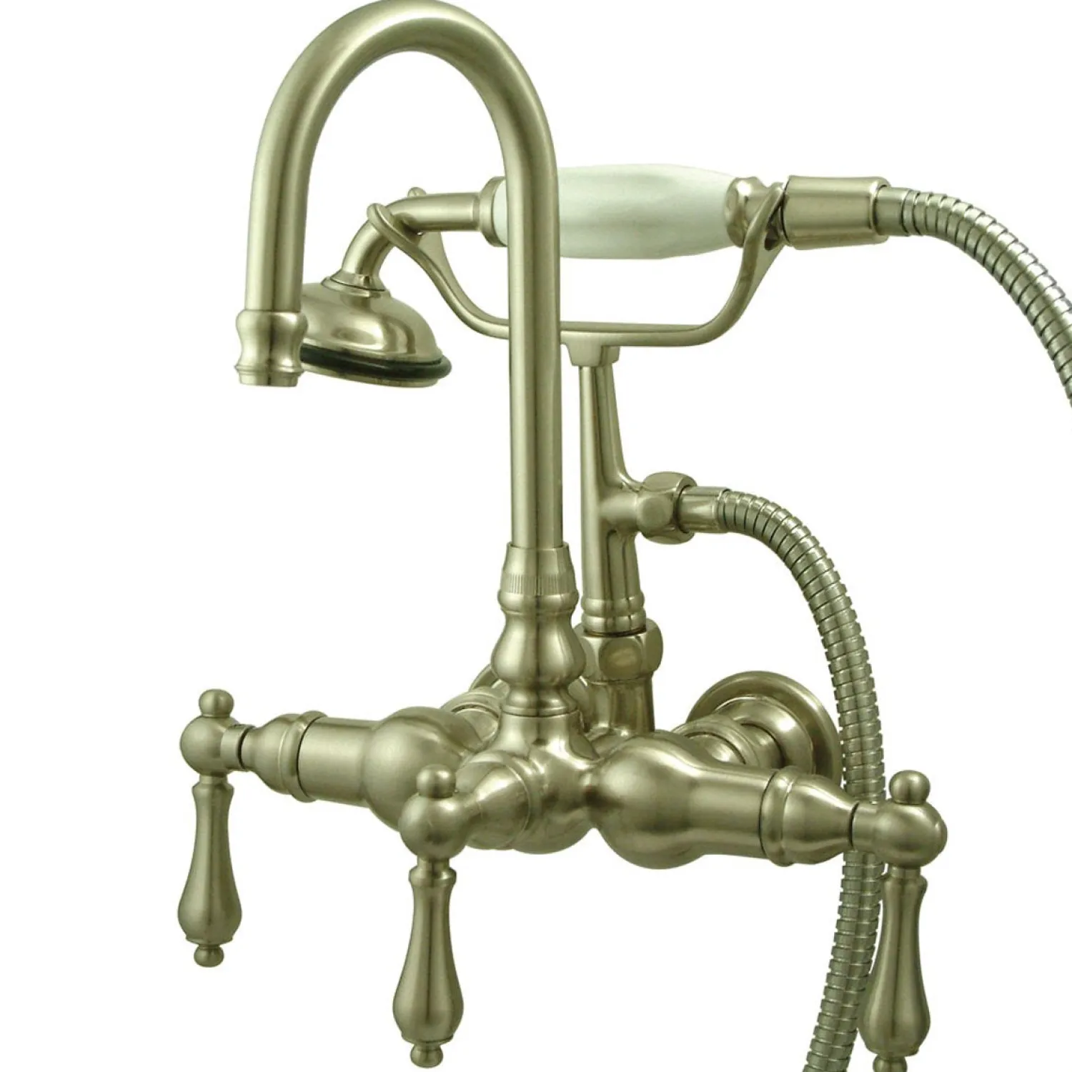 Clearance Vintage 3-3/8" Centers Wall Mount Clawfoot Tub Filler Faucet with Hand Shower Tub Faucets