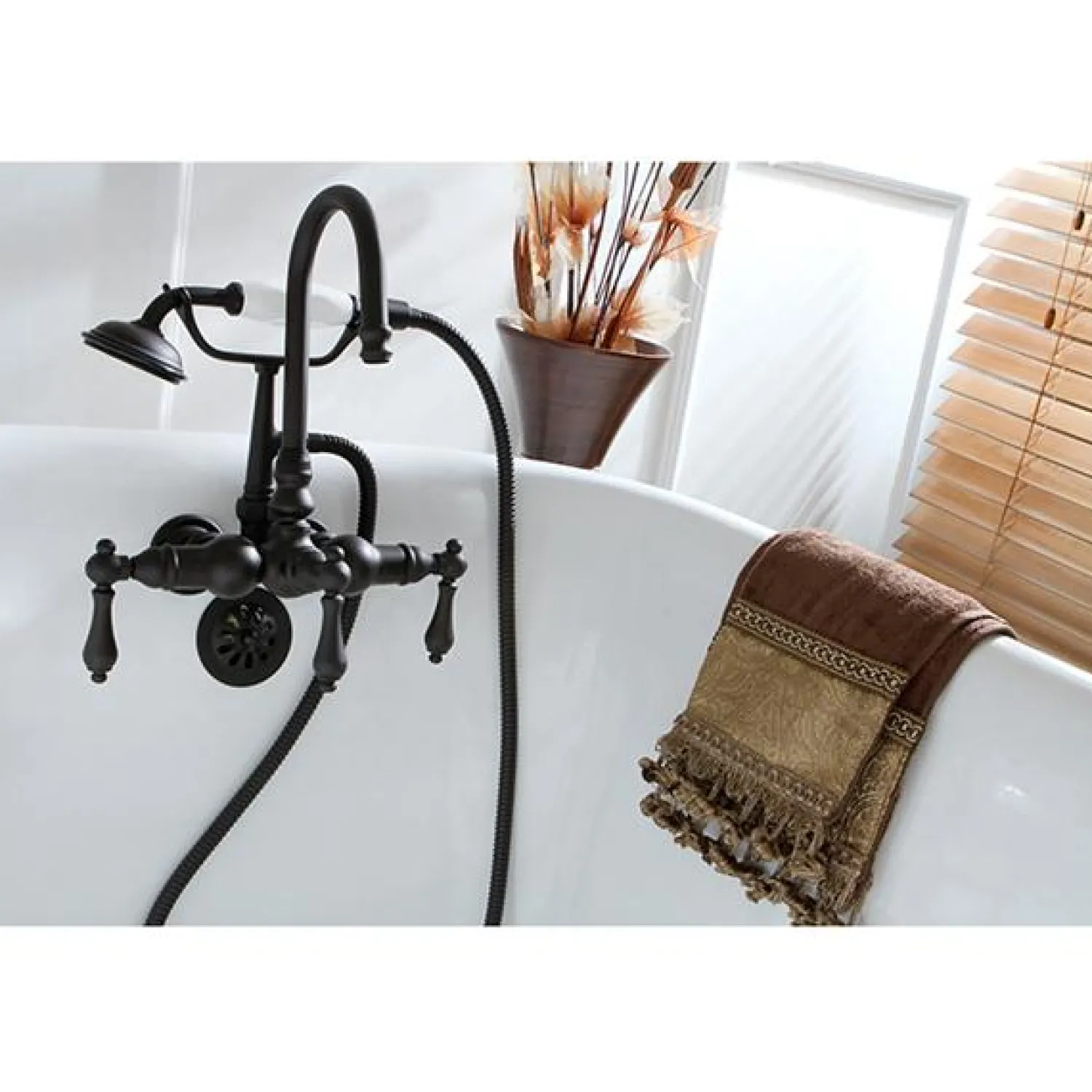 Clearance Vintage 3-3/8" Centers Wall Mount Clawfoot Tub Filler Faucet with Hand Shower Tub Faucets