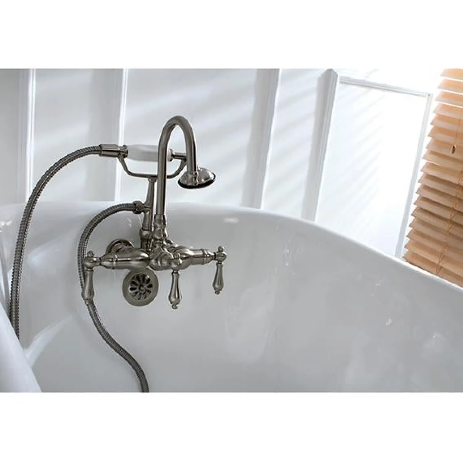Clearance Vintage 3-3/8" Centers Wall Mount Clawfoot Tub Filler Faucet with Hand Shower Tub Faucets