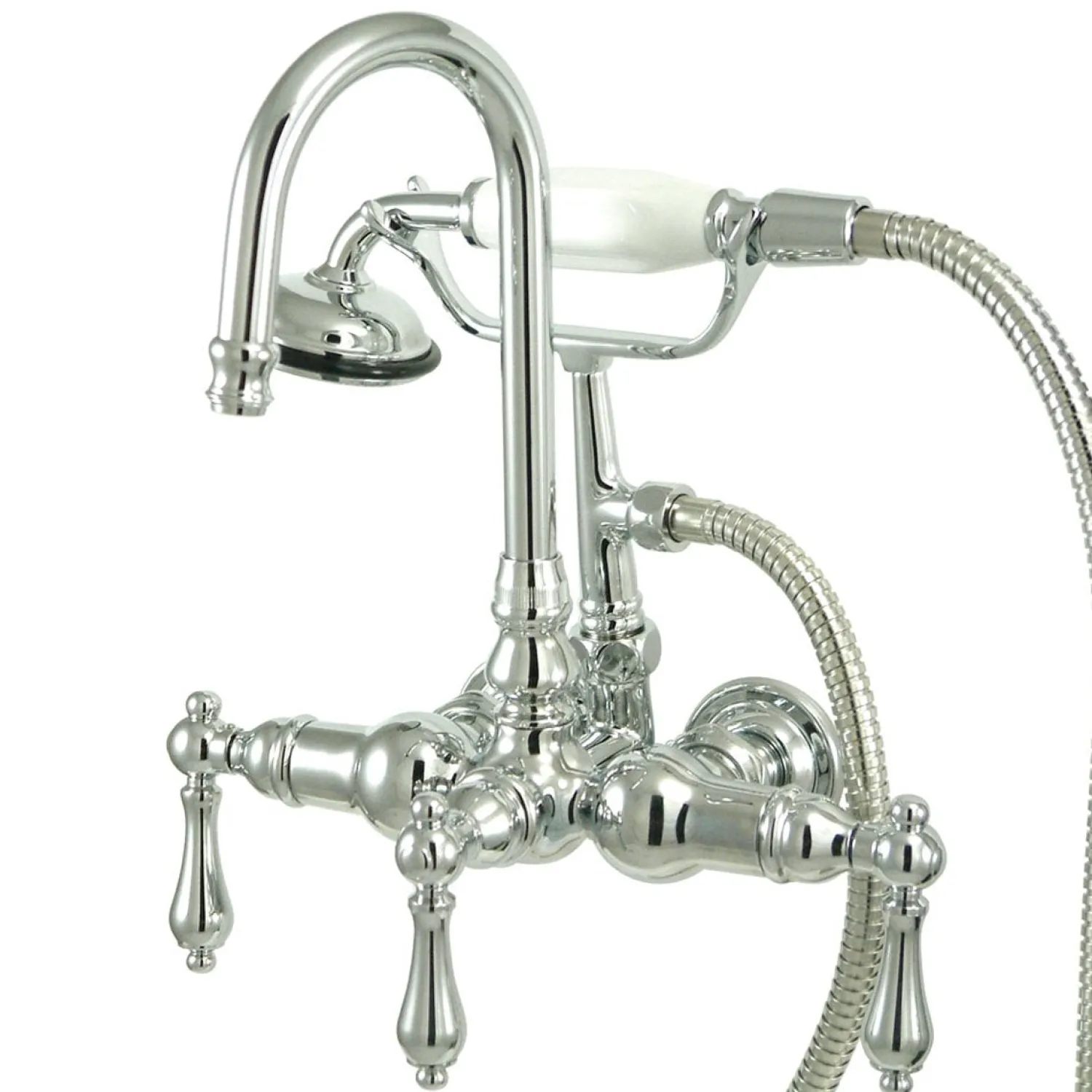 Clearance Vintage 3-3/8" Centers Wall Mount Clawfoot Tub Filler Faucet with Hand Shower Tub Faucets